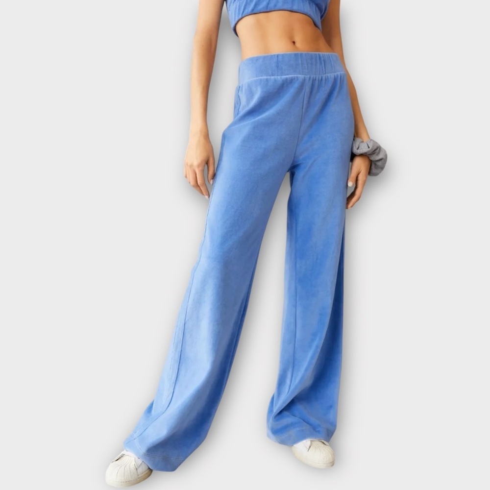 Year of Ours‎ Velour Wide Leg Pant in Cloudy Blue Women’s Size L NWT